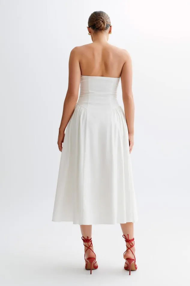 Women Meshki Dresses Carmele Cotton Gathered Midi Dress 8211 White