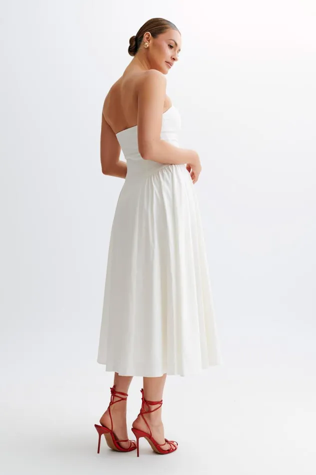 Women Meshki Dresses Carmele Cotton Gathered Midi Dress 8211 White