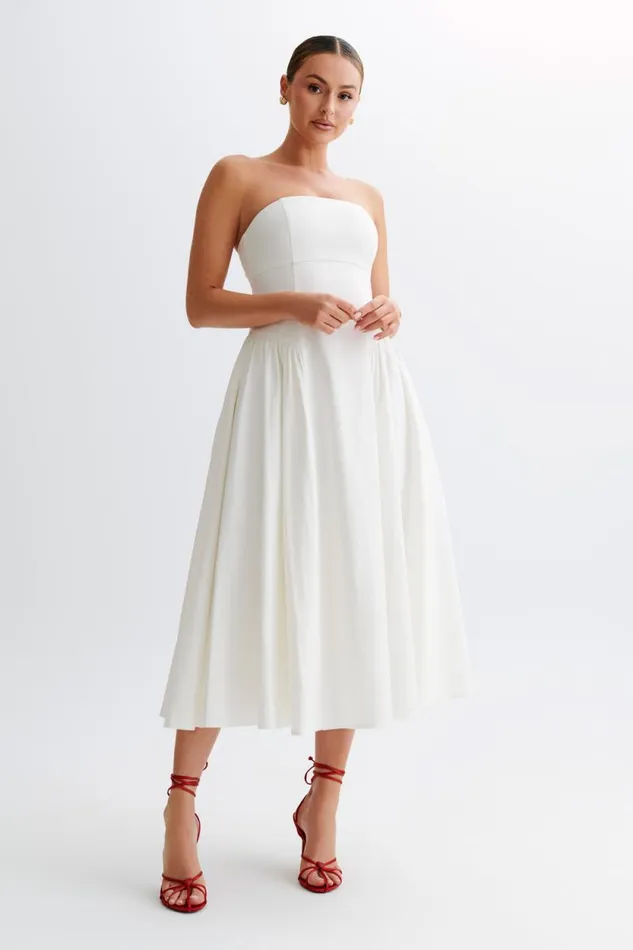 Women Meshki Dresses Carmele Cotton Gathered Midi Dress 8211 White
