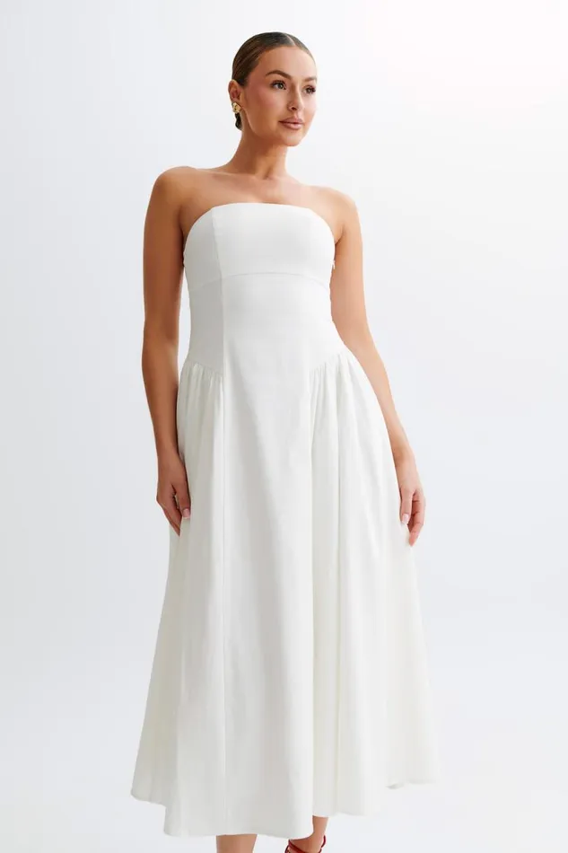 Women Meshki Dresses Carmele Cotton Gathered Midi Dress 8211 White