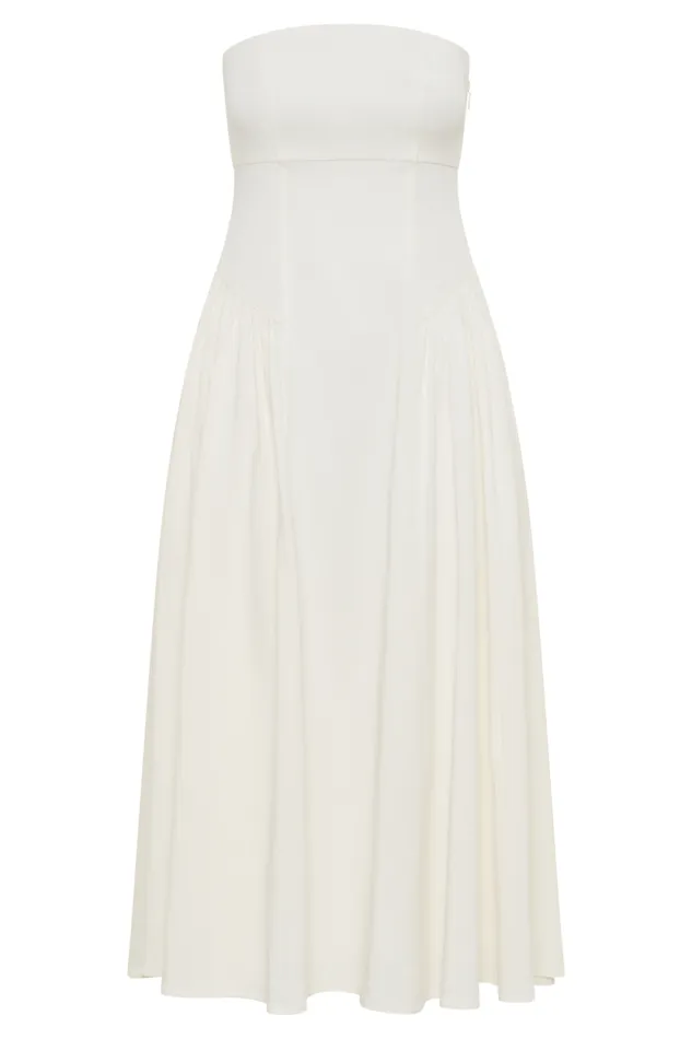 Women Meshki Dresses Carmele Cotton Gathered Midi Dress 8211 White