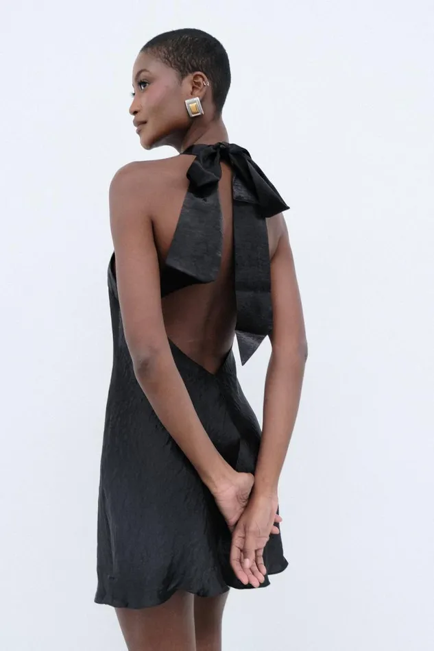 Women Meshki Dresses Cartia Bow Halter Micro Mini Dress 8211 Black
