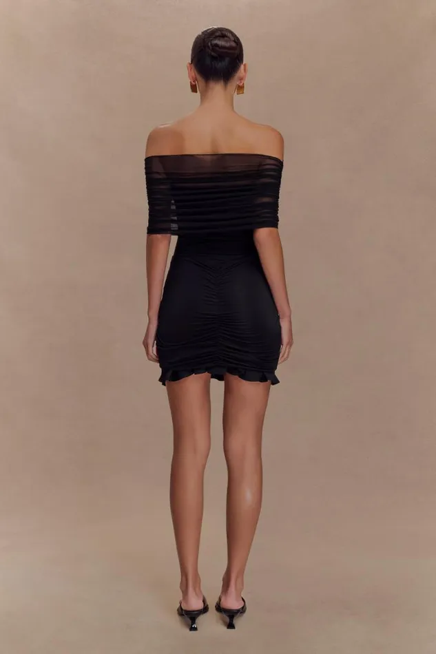 Women Meshki Dresses Caspian Slinky And Mesh Off Shoulder Mini Dress 8211 Black