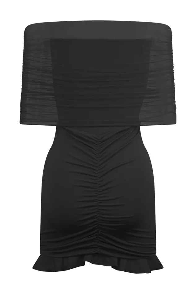 Women Meshki Dresses Caspian Slinky And Mesh Off Shoulder Mini Dress 8211 Black