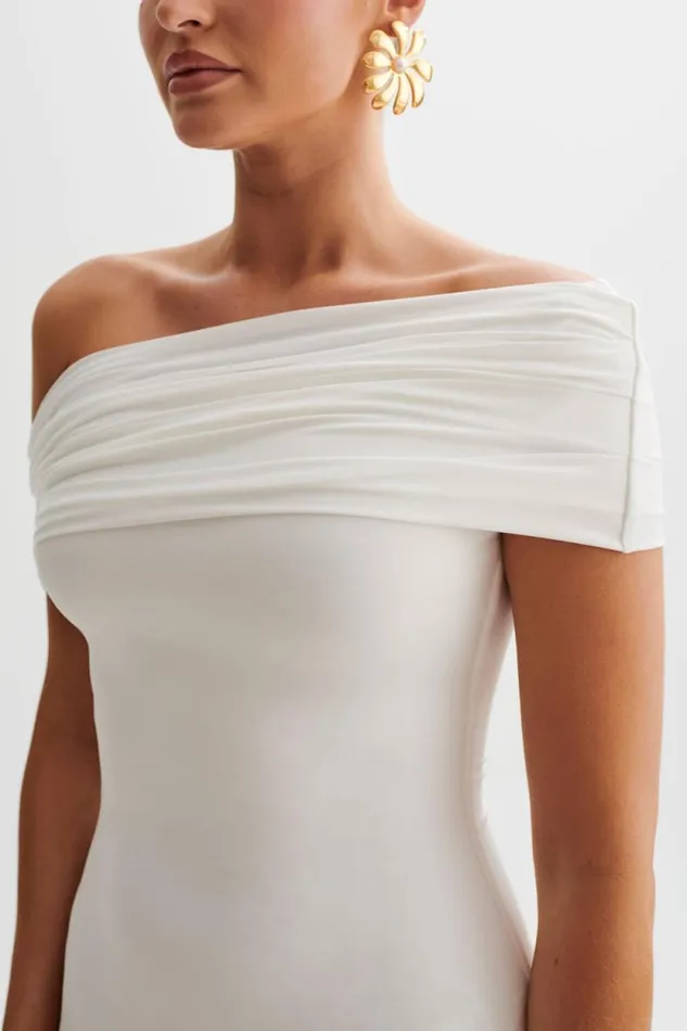 Women Meshki Dresses Cassandra Off Shoulder Slinky Maxi Dress 8211 White
