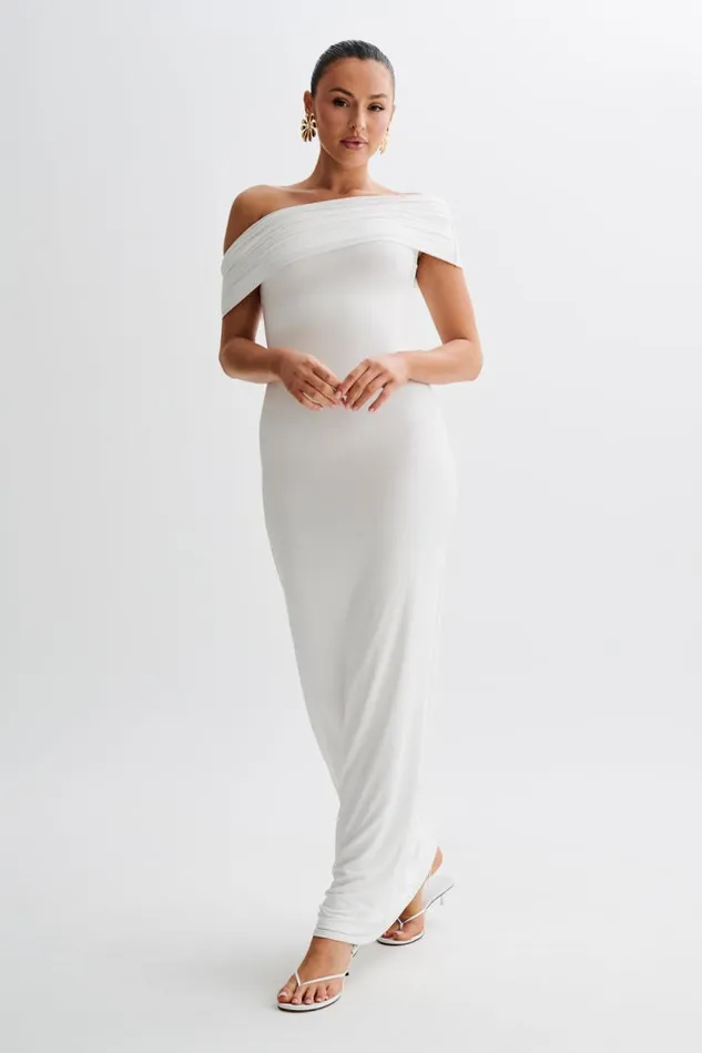 Women Meshki Dresses Cassandra Off Shoulder Slinky Maxi Dress 8211 White