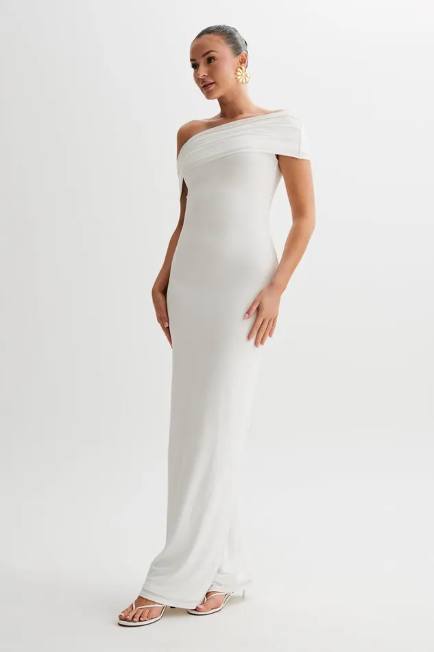 Women Meshki Dresses Cassandra Off Shoulder Slinky Maxi Dress 8211 White