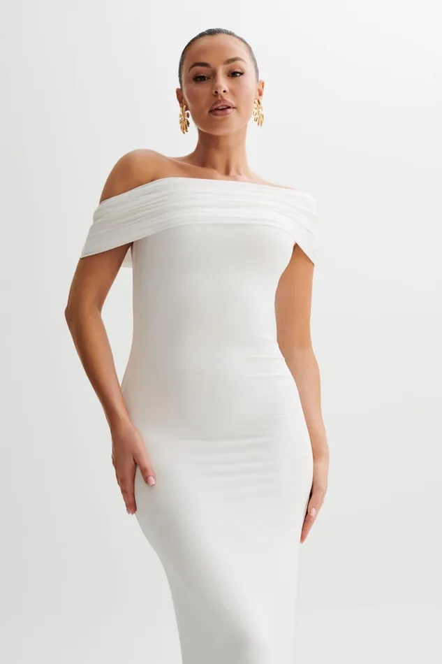 Women Meshki Dresses Cassandra Off Shoulder Slinky Maxi Dress 8211 White