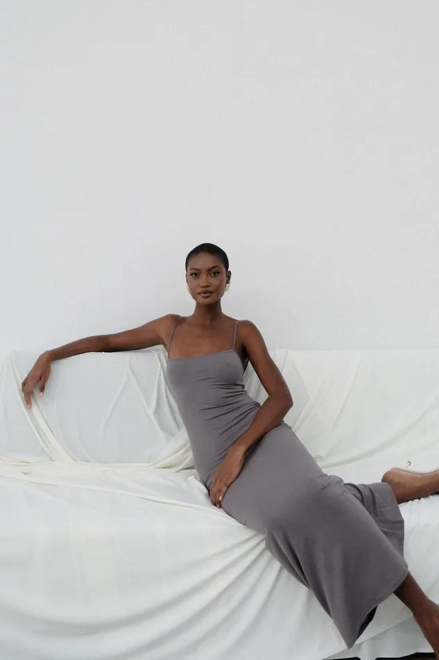 Women Meshki Dresses Cassie Modal Fishtail Maxi Dress 8211 Slate Grey