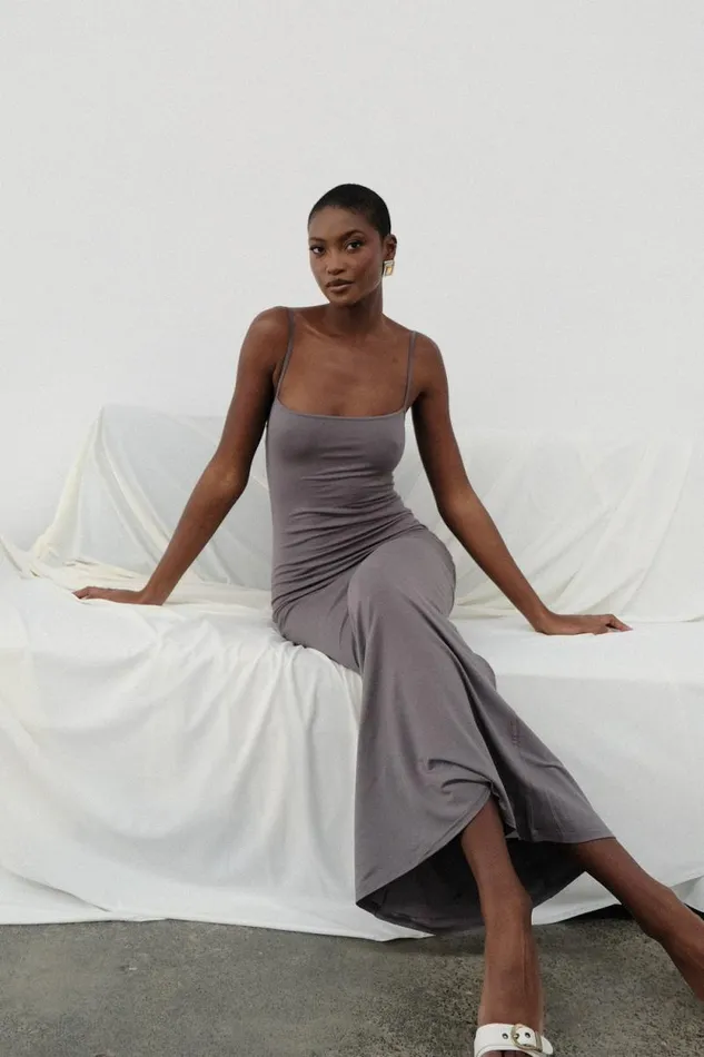 Women Meshki Dresses Cassie Modal Fishtail Maxi Dress 8211 Slate Grey