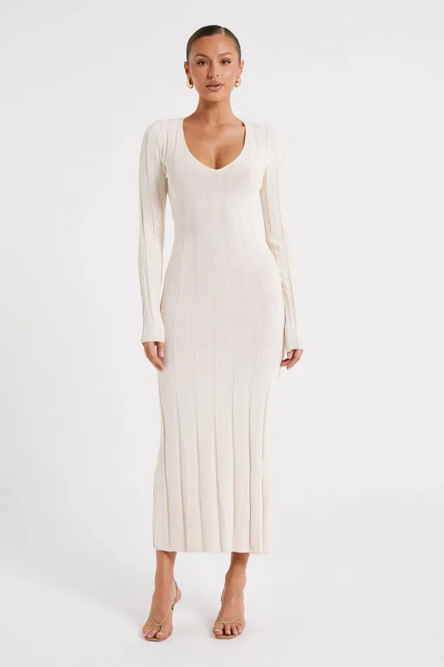 Women Meshki Dresses Ciara Ribbed Maxi Dress 8211 Ivory