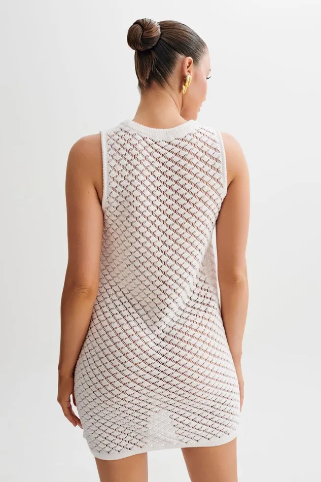 Women Meshki Dresses Delta Sleeveless Knit Button Up Mini Dress 8211 Ivory