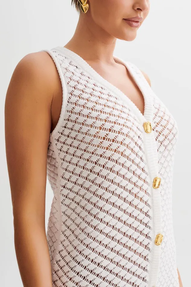 Women Meshki Dresses Delta Sleeveless Knit Button Up Mini Dress 8211 Ivory