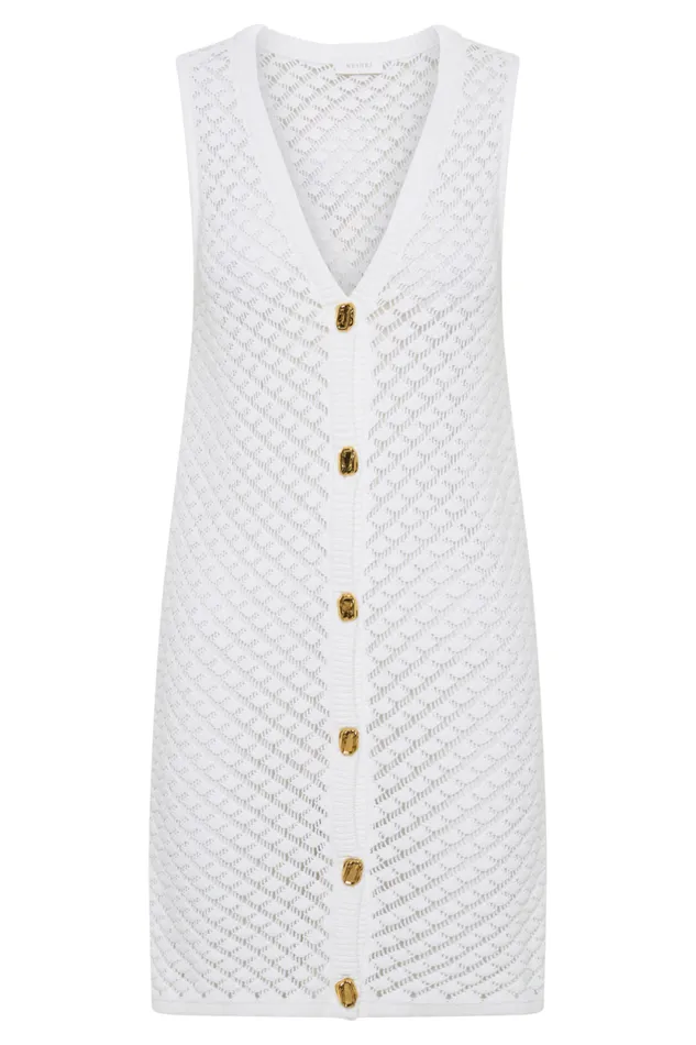 Women Meshki Dresses Delta Sleeveless Knit Button Up Mini Dress 8211 Ivory