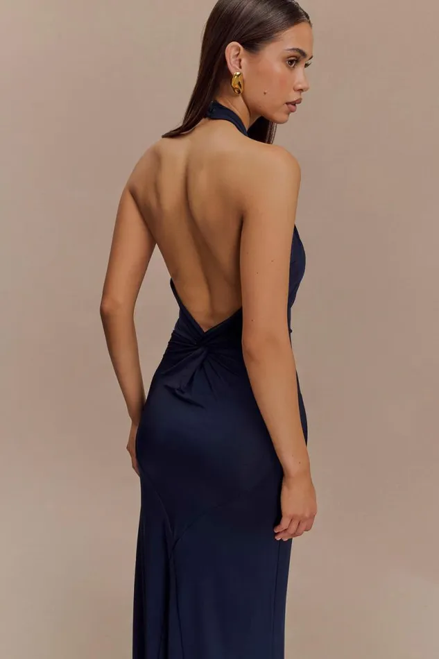 Women Meshki Dresses Elyna Slinky Halter Maxi Dress 8211 Navy