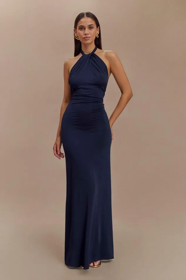 Women Meshki Dresses Elyna Slinky Halter Maxi Dress 8211 Navy
