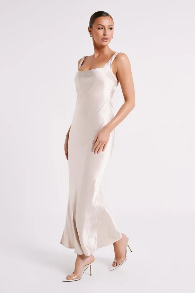 Women Meshki Dresses Ensley Satin Maxi Dress 8211 Champagne