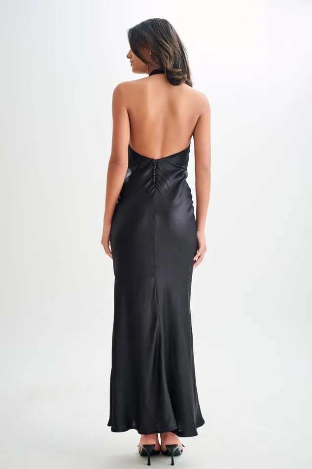 Women Meshki Dresses Esther Iridescent Satin Cowl Maxi Dress 8211 Black