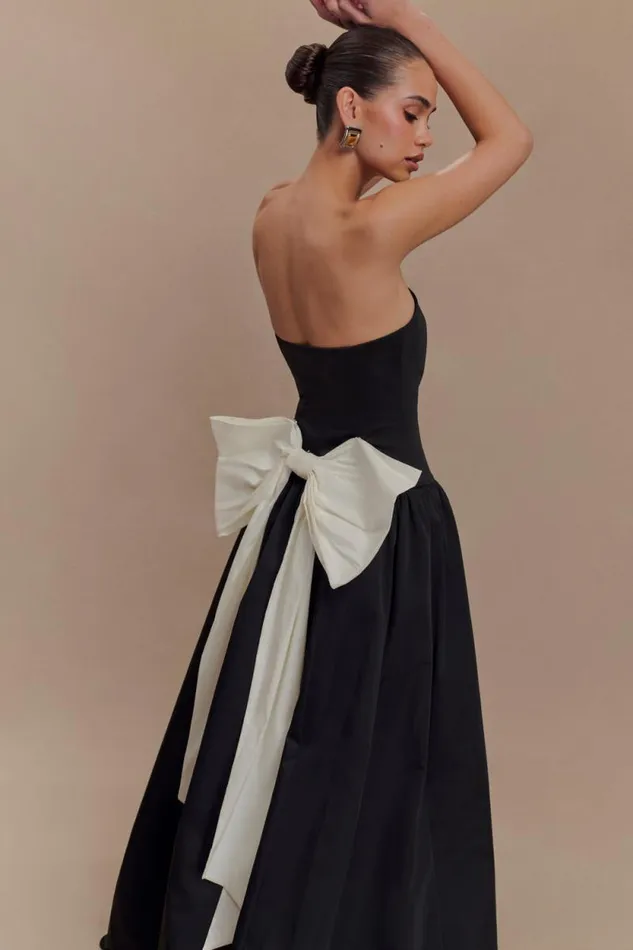 Women Meshki Dresses Frances Strapless Bow Maxi Dress 8211 Black