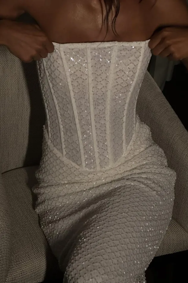 Women Meshki Dresses Gemma Strapless Sequin Maxi Dress 8211 White