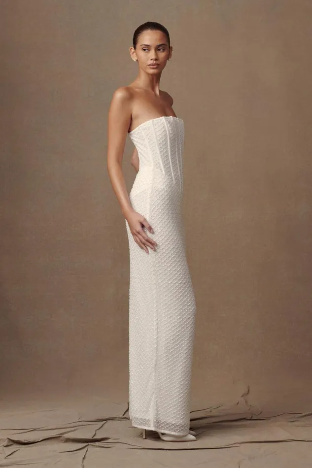 Women Meshki Dresses Gemma Strapless Sequin Maxi Dress 8211 White