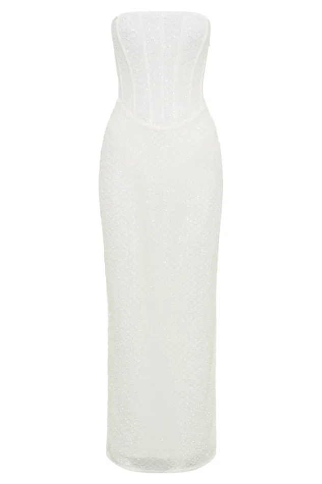 Women Meshki Dresses Gemma Strapless Sequin Maxi Dress 8211 White