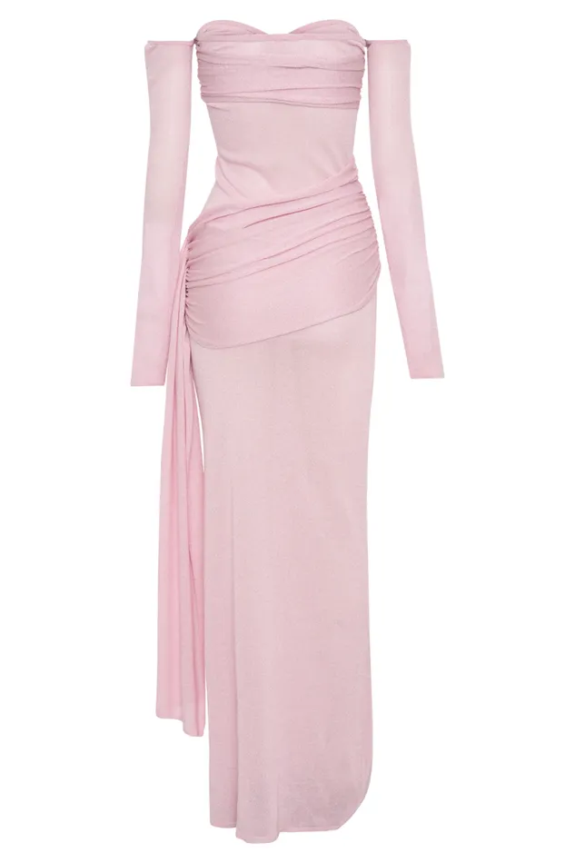 Women Meshki Dresses Ingrid Metallic Knit Maxi Dress 8211 Baby Pink
