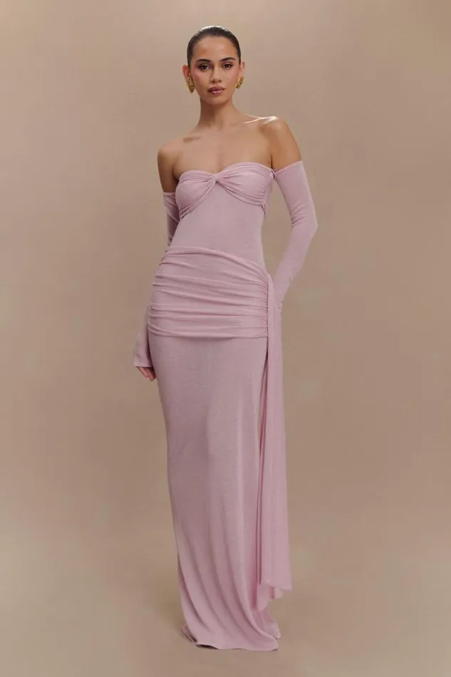 Women Meshki Dresses Ingrid Metallic Knit Maxi Dress 8211 Baby Pink