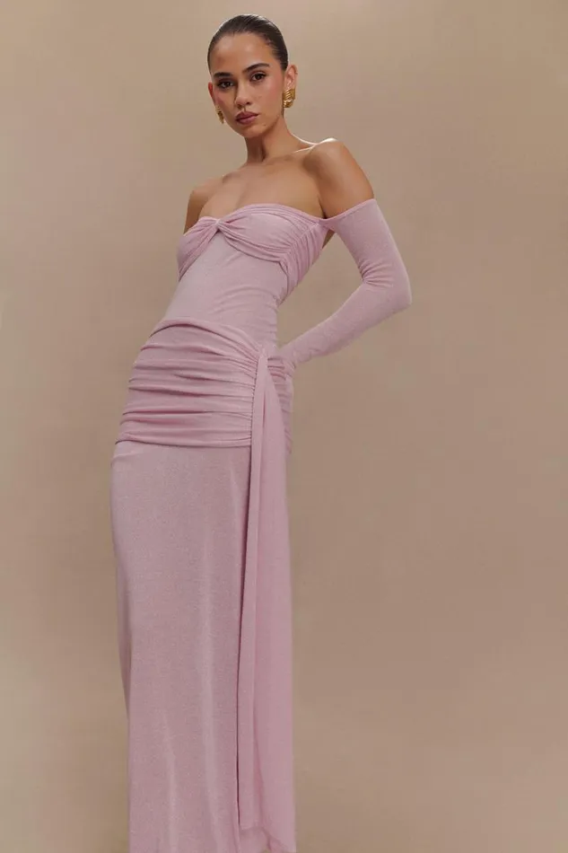 Women Meshki Dresses Ingrid Metallic Knit Maxi Dress 8211 Baby Pink