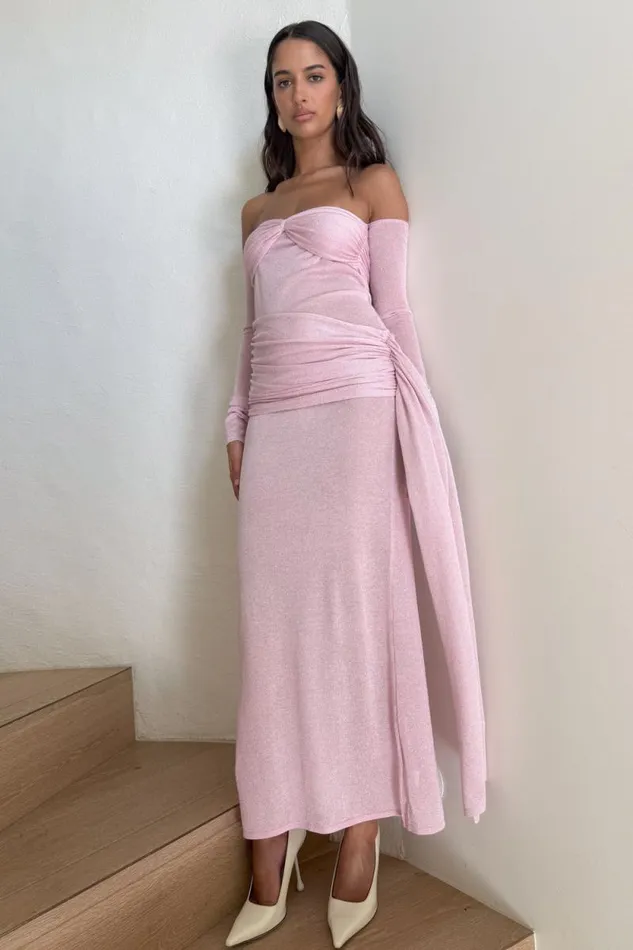 Women Meshki Dresses Ingrid Metallic Knit Maxi Dress 8211 Baby Pink