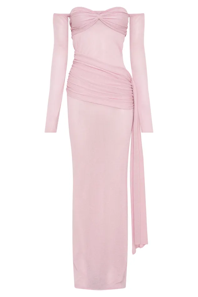 Women Meshki Dresses Ingrid Metallic Knit Maxi Dress 8211 Baby Pink
