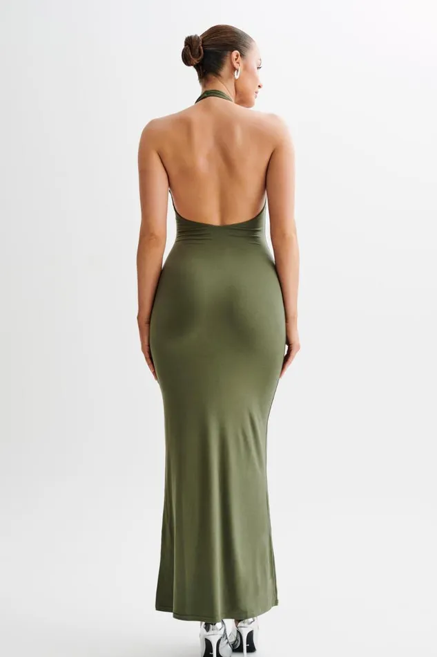 Women Meshki Dresses Jessica Modal Halter Maxi Dress 8211 Military Olive