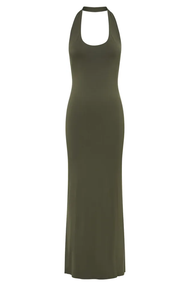 Women Meshki Dresses Jessica Modal Halter Maxi Dress 8211 Military Olive