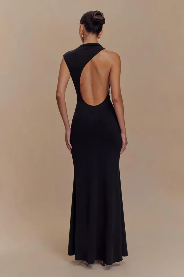 Women Meshki Dresses Katerina Scuba Jersey Cut Out Maxi Dress 8211 Black