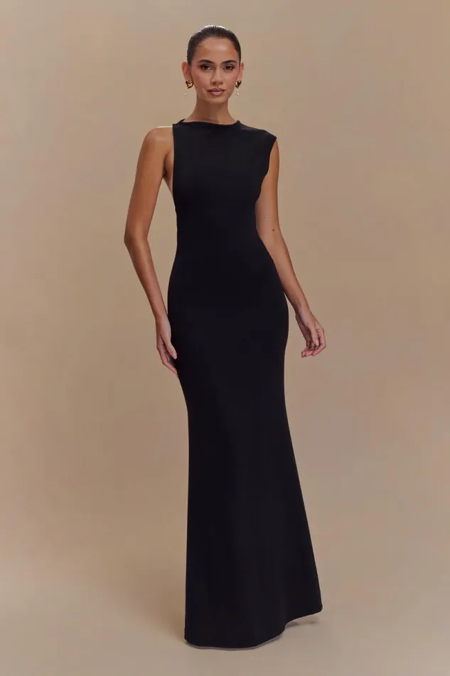 Women Meshki Dresses Katerina Scuba Jersey Cut Out Maxi Dress 8211 Black