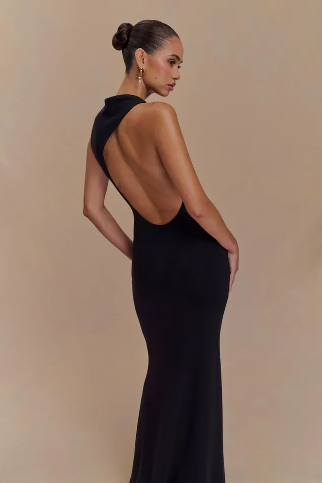 Women Meshki Dresses Katerina Scuba Jersey Cut Out Maxi Dress 8211 Black