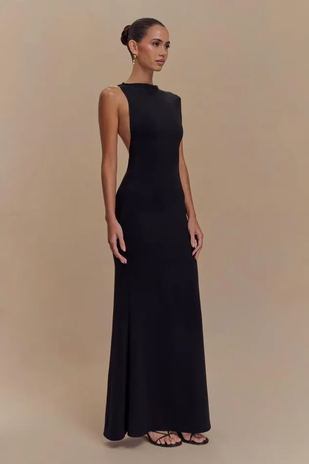 Women Meshki Dresses Katerina Scuba Jersey Cut Out Maxi Dress 8211 Black