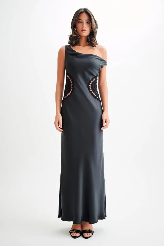 Women Meshki Dresses Kristina Satin Maxi Dress With Crochet 8211 Black