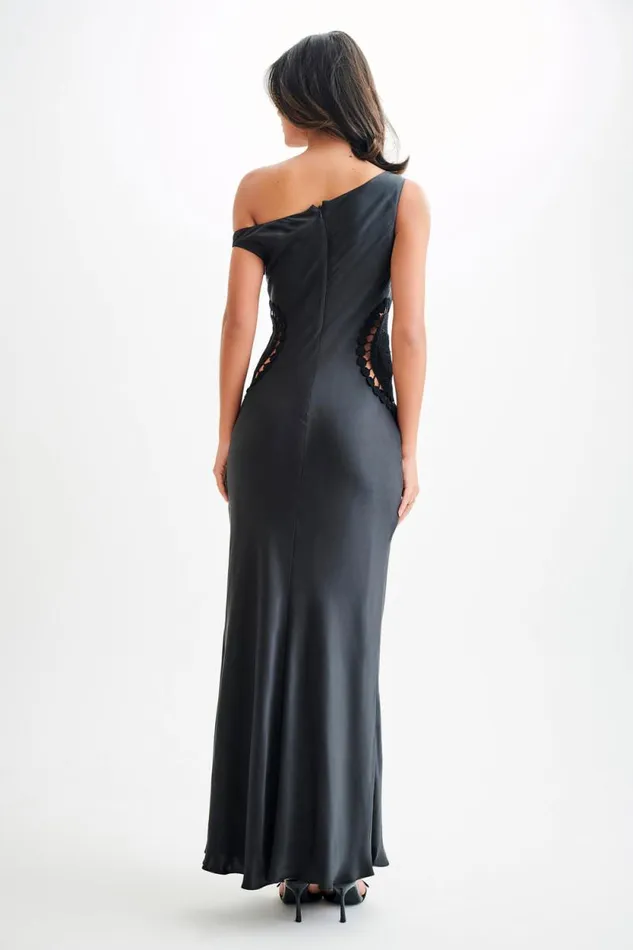 Women Meshki Dresses Kristina Satin Maxi Dress With Crochet 8211 Black