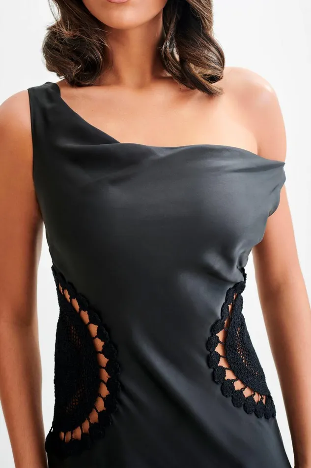 Women Meshki Dresses Kristina Satin Maxi Dress With Crochet 8211 Black