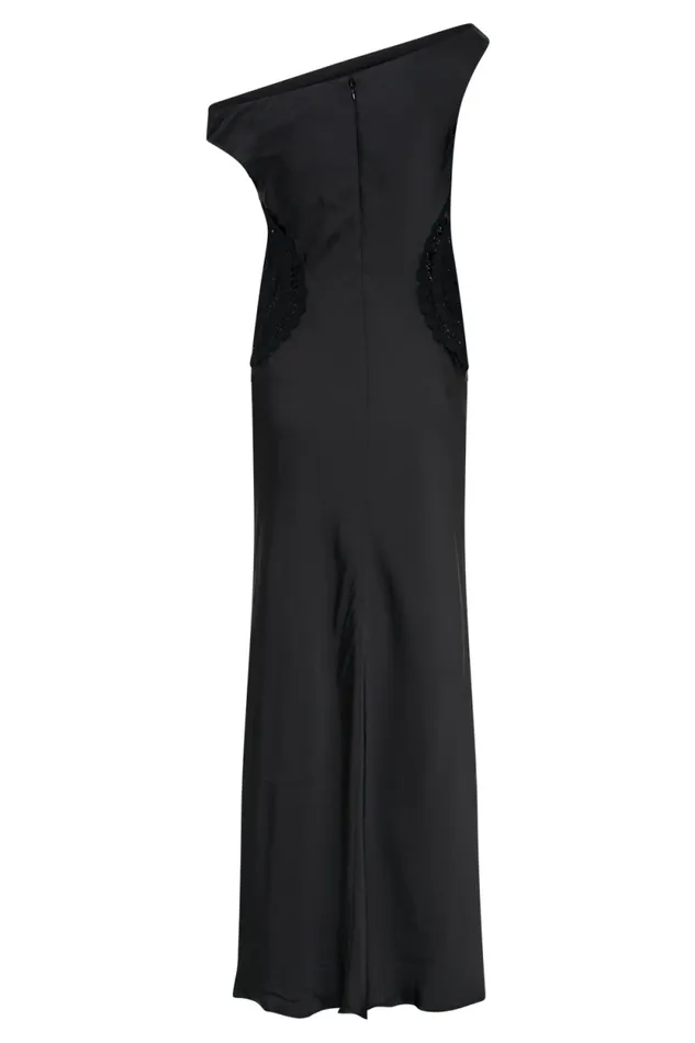 Women Meshki Dresses Kristina Satin Maxi Dress With Crochet 8211 Black