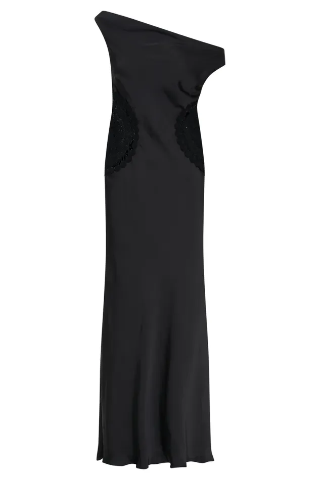 Women Meshki Dresses Kristina Satin Maxi Dress With Crochet 8211 Black
