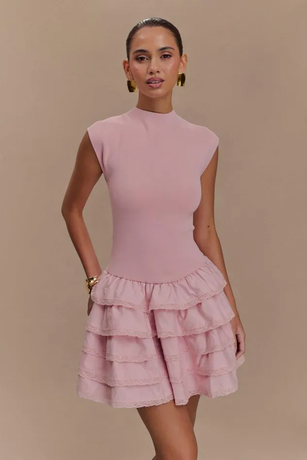 Women Meshki Dresses Maeve Ruffle Knit Mini Dress 8211 Dusty Pink