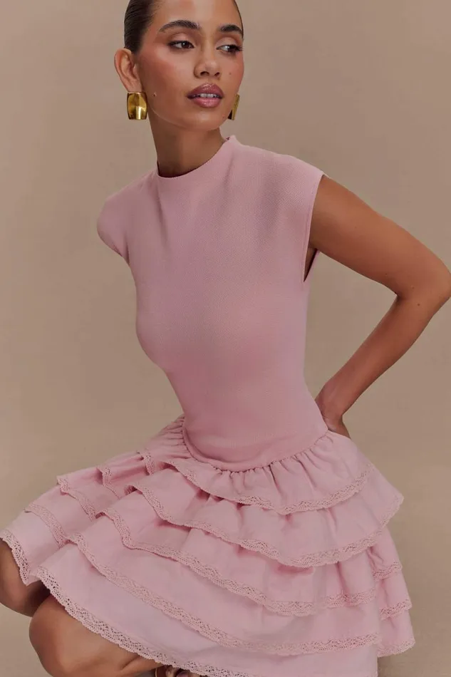 Women Meshki Dresses Maeve Ruffle Knit Mini Dress 8211 Dusty Pink