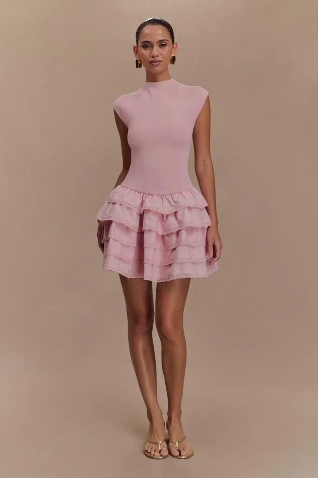 Women Meshki Dresses Maeve Ruffle Knit Mini Dress 8211 Dusty Pink