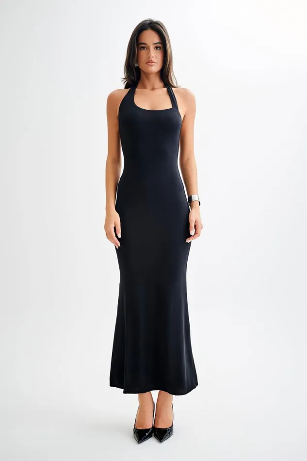 Women Meshki Dresses Marianne Asymmetrical Slinky Maxi Dress 8211 Black