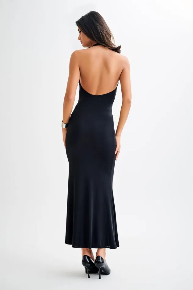 Women Meshki Dresses Marianne Asymmetrical Slinky Maxi Dress 8211 Black