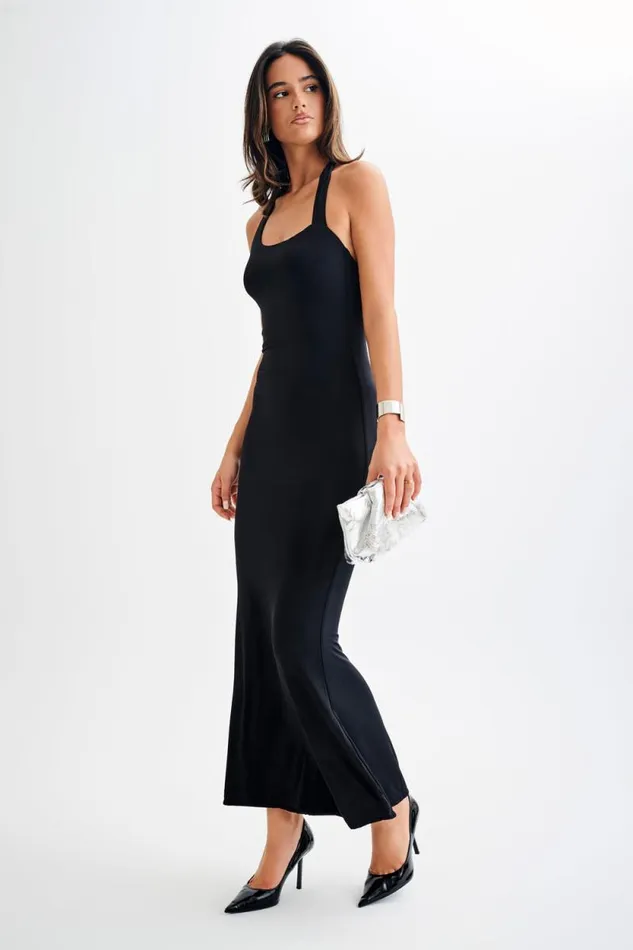 Women Meshki Dresses Marianne Asymmetrical Slinky Maxi Dress 8211 Black