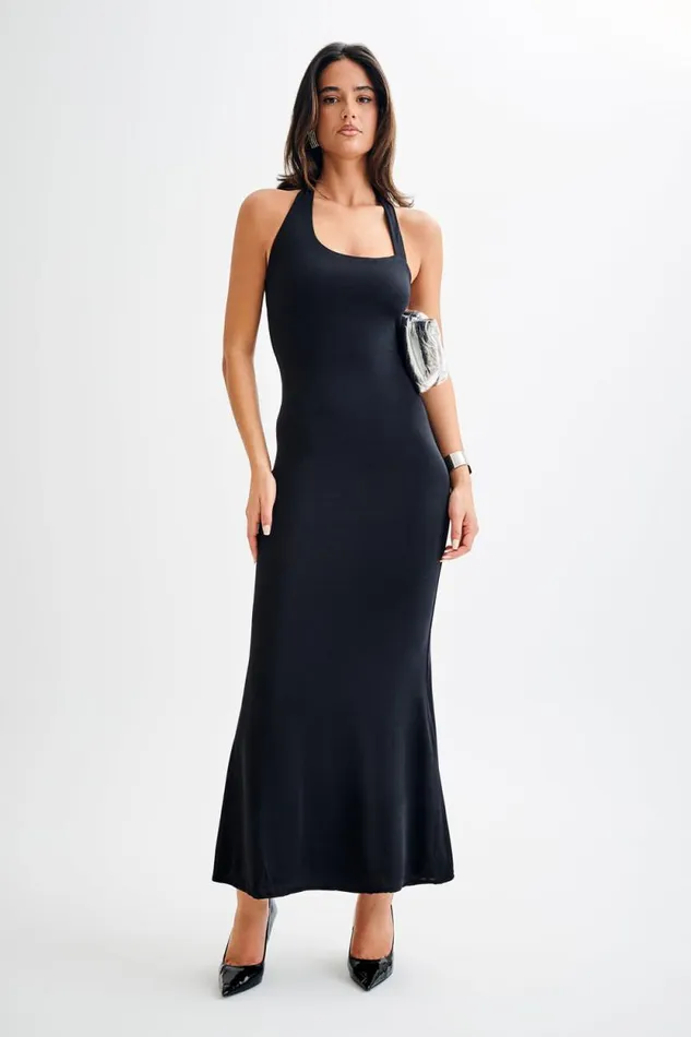 Women Meshki Dresses Marianne Asymmetrical Slinky Maxi Dress 8211 Black