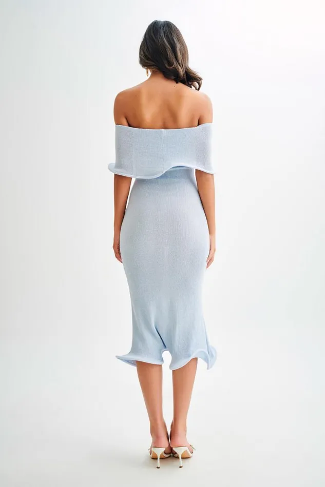 Women Meshki Dresses Molly Off Shoulder Knit Midi Dress 8211 Sky Blue